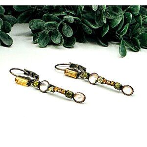 Art Deco Style Crystal and Brushed Gold Dangle Earrings